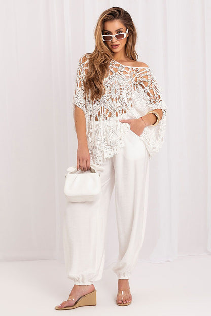 Women's Beige Openwork Detail Jumper side view
