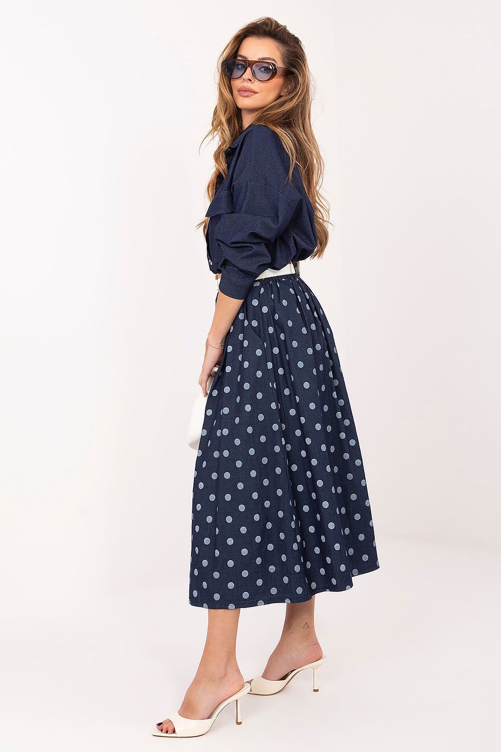 Women's Navy Blue Easy-fit Elastic Detail Skirt side view