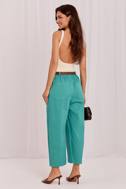 Women's Beige and Blue Easy-fit Elastic Detail Women Trousers view 6