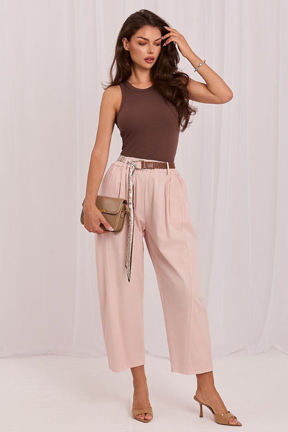 Women's Beige and Blue Easy-fit Elastic Detail Women Trousers view 10