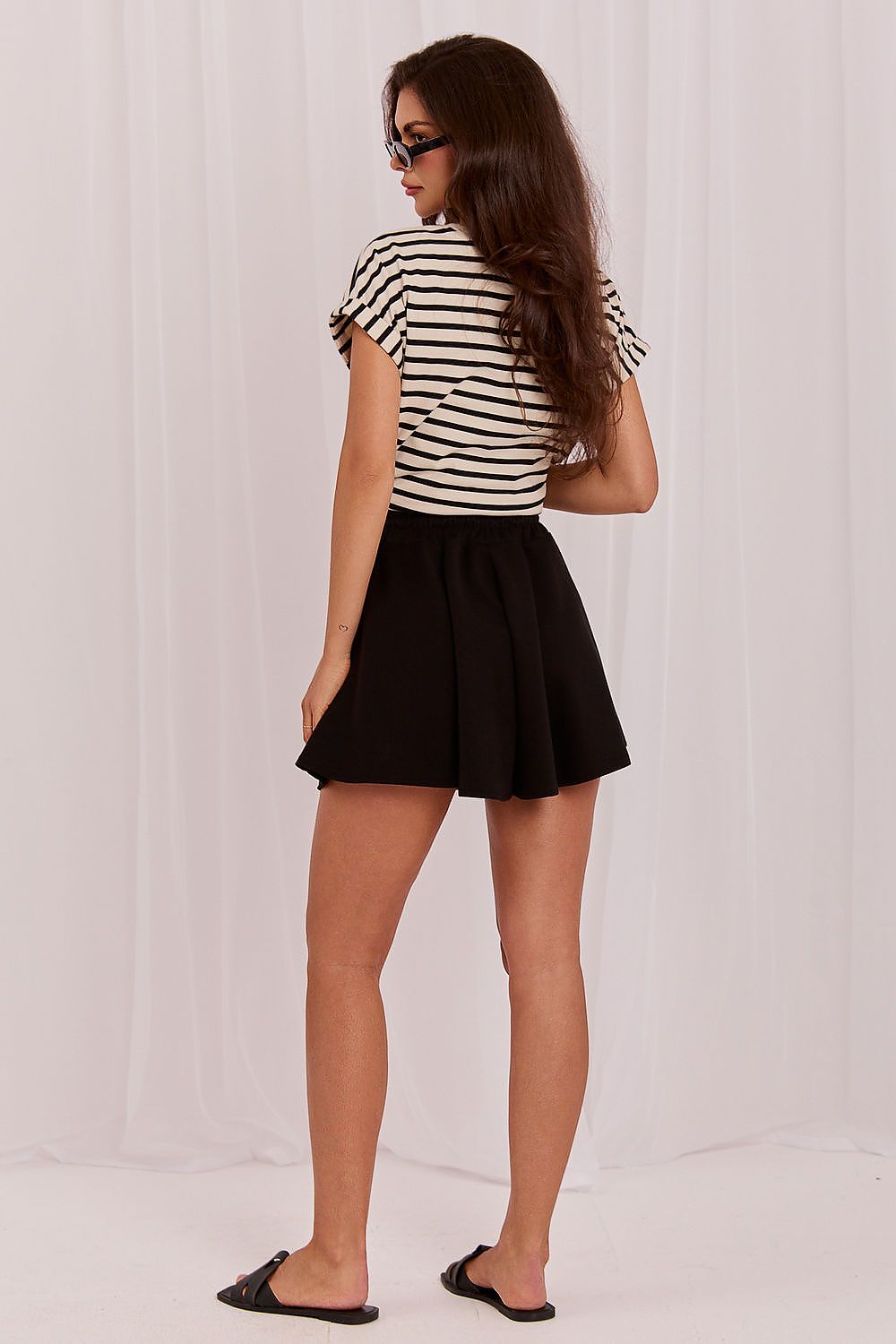 Women's Brown and Black Easy-fit Elastic Detail Shorts view 6