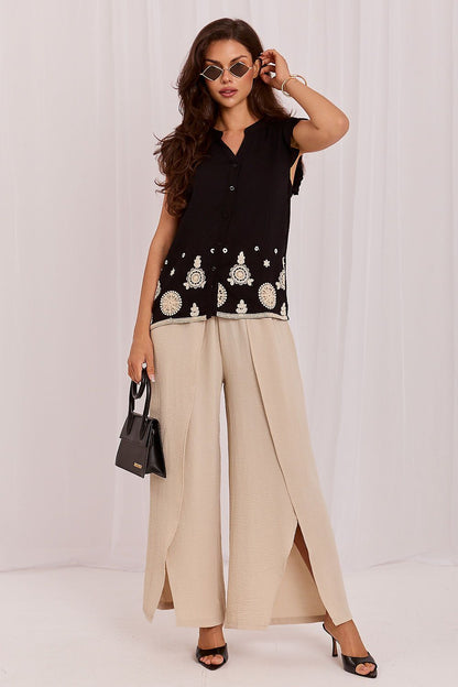 Women's Black Openwork Detail Shirt side view