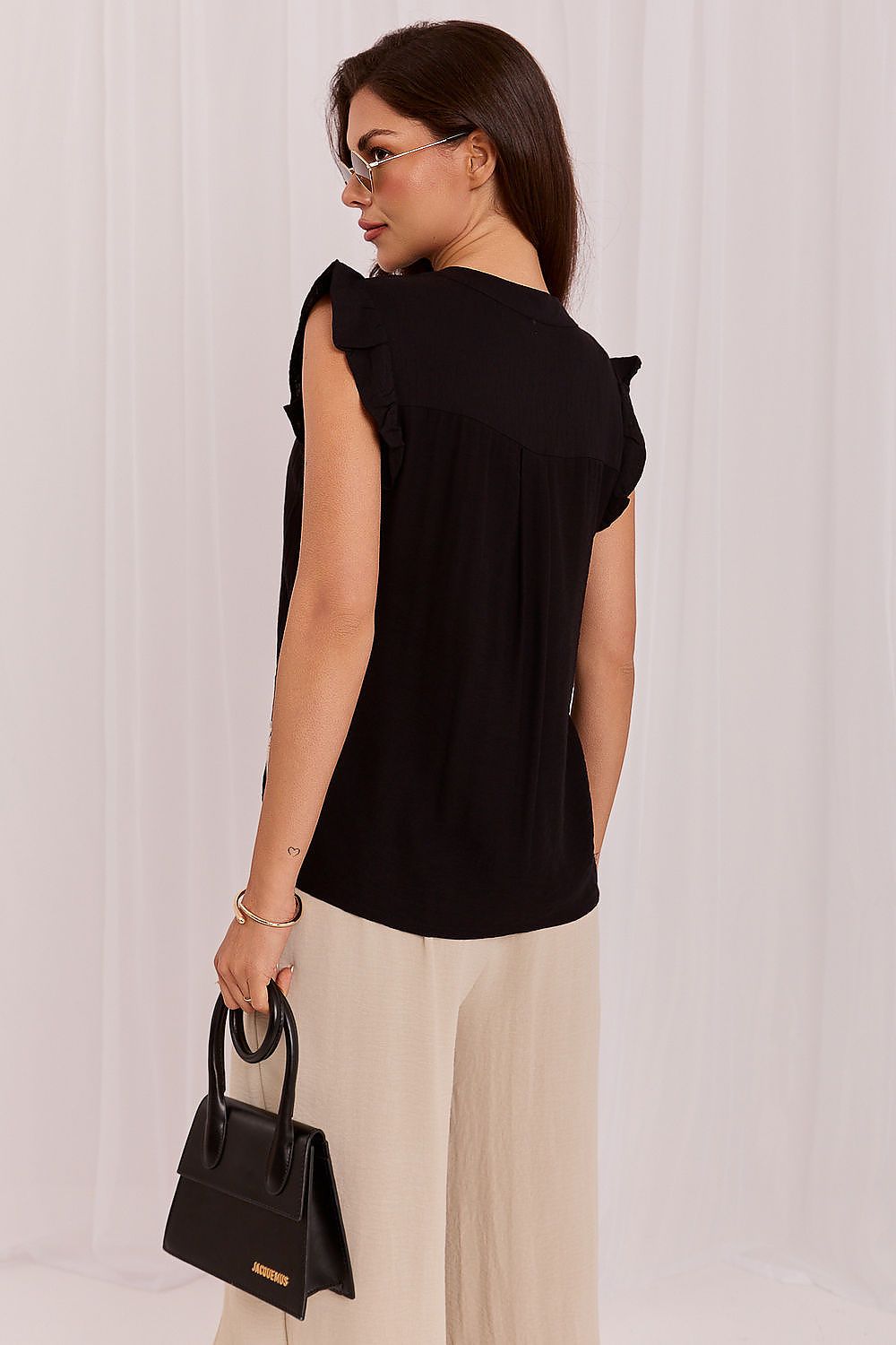 Women's Black Openwork Detail Shirt detail view