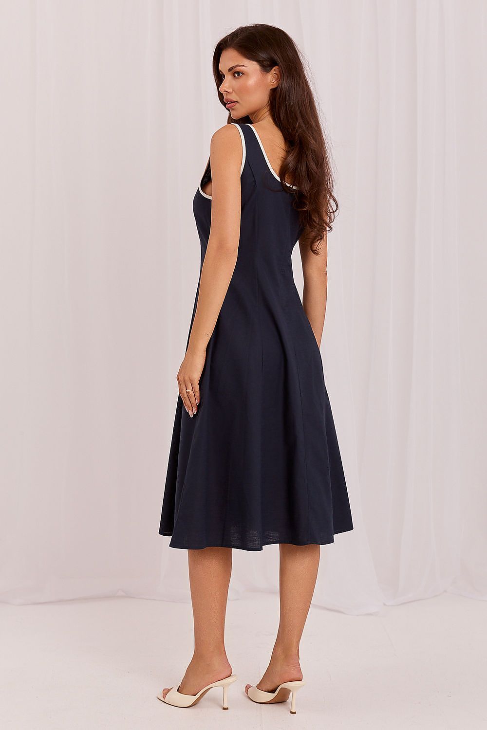 Women's Navy Blue and Brown Strap Detail Daydress detail view