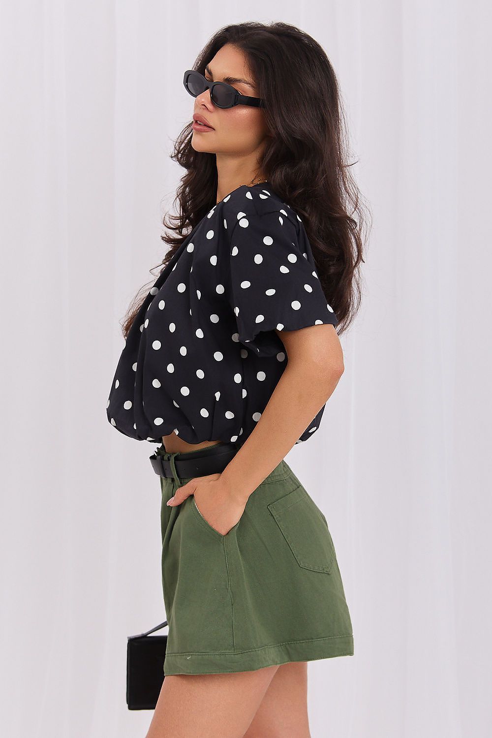 Women's White and Black Easy-fit Elastic Detail Blouse view 5