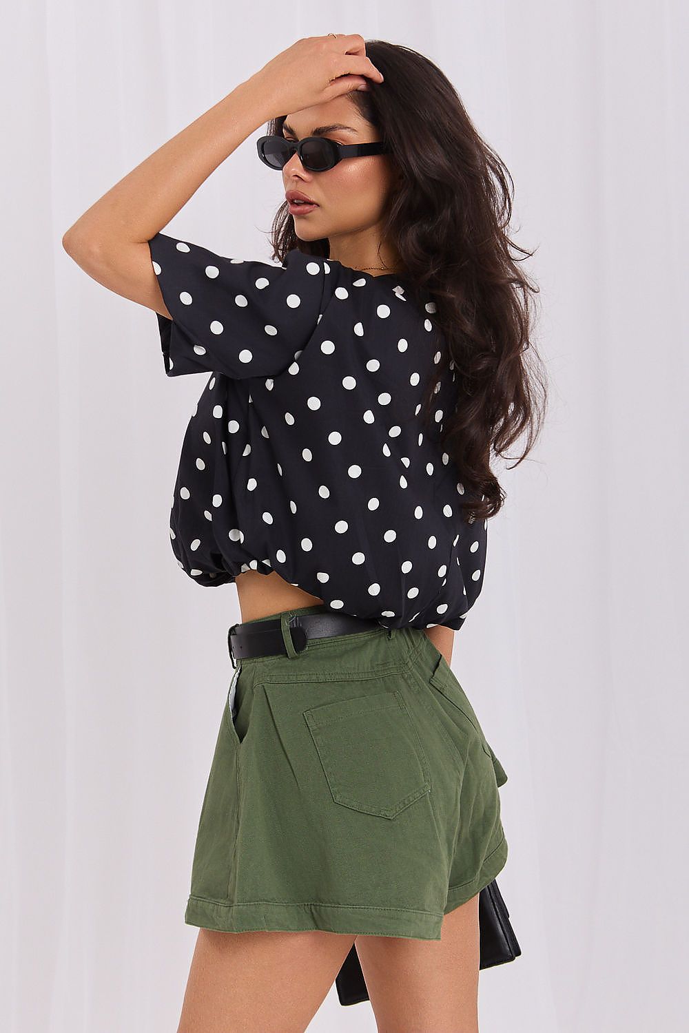 Women's White and Black Easy-fit Elastic Detail Blouse view 6