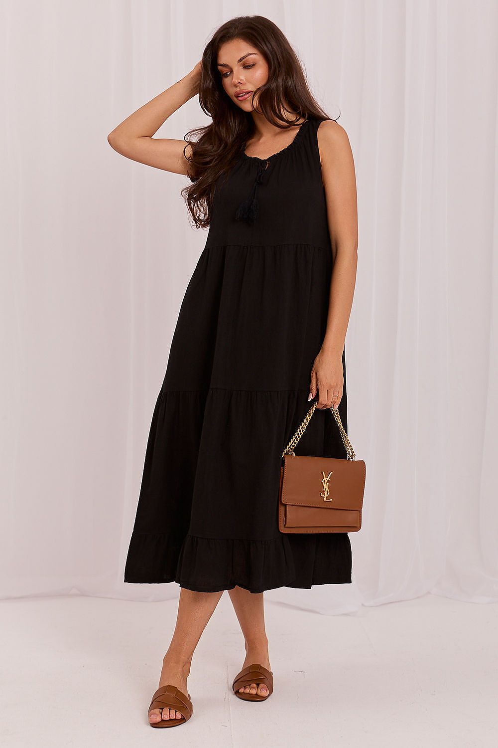 Women's Navy Blue and Black Daydress back view