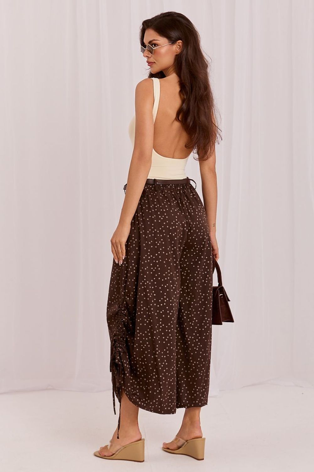 Women's Beige, Brown, and White Easy-fit Elastic Detail Women Trousers view 7