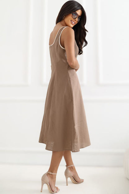 Women's Navy Blue and Brown Strap Detail Daydress view 6