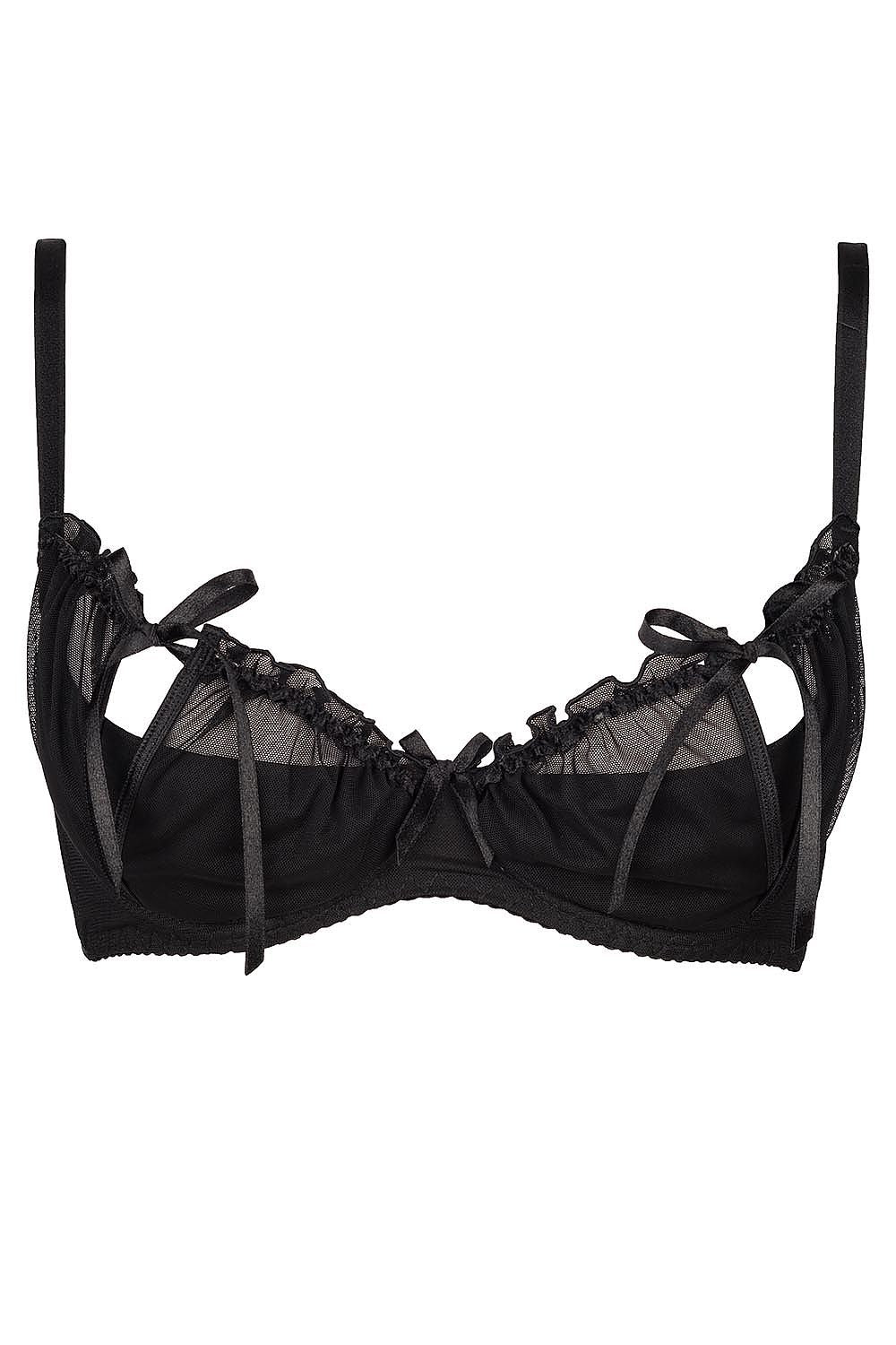 black satin tulle cupless bra back view