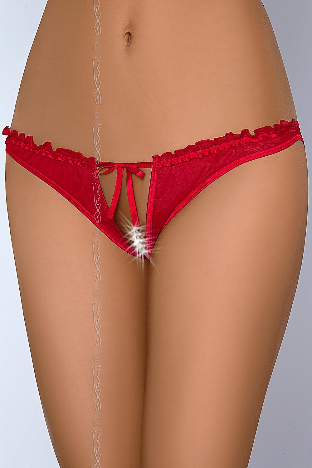 red satin tulle panties front view