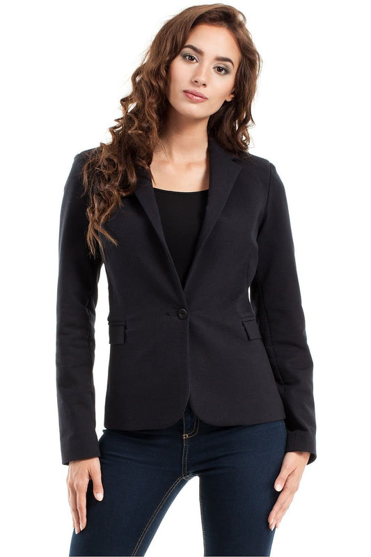 elegant black fitted cotton jacket – versatile, comfortable & perfect for any occasion front view