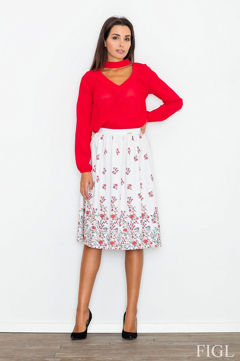 white midi skirt front view