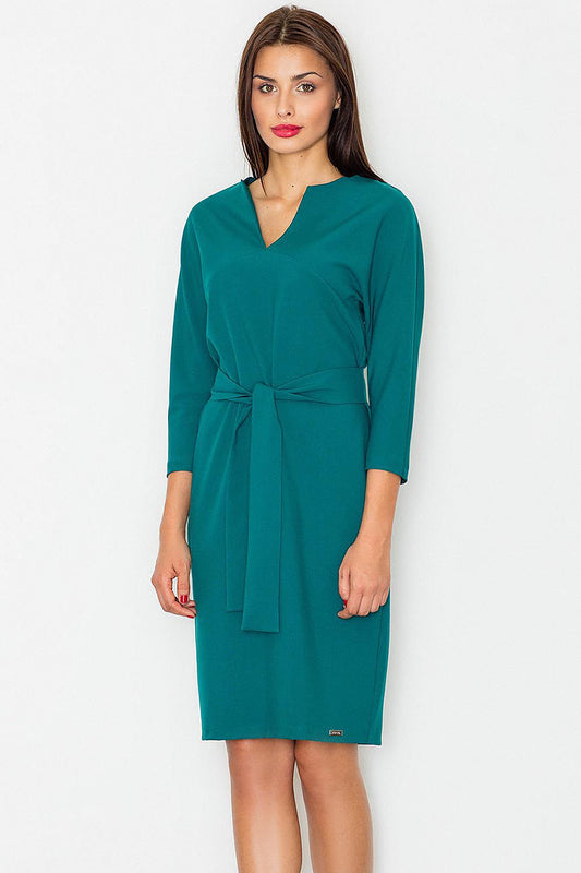 green wrap belted day dress front view