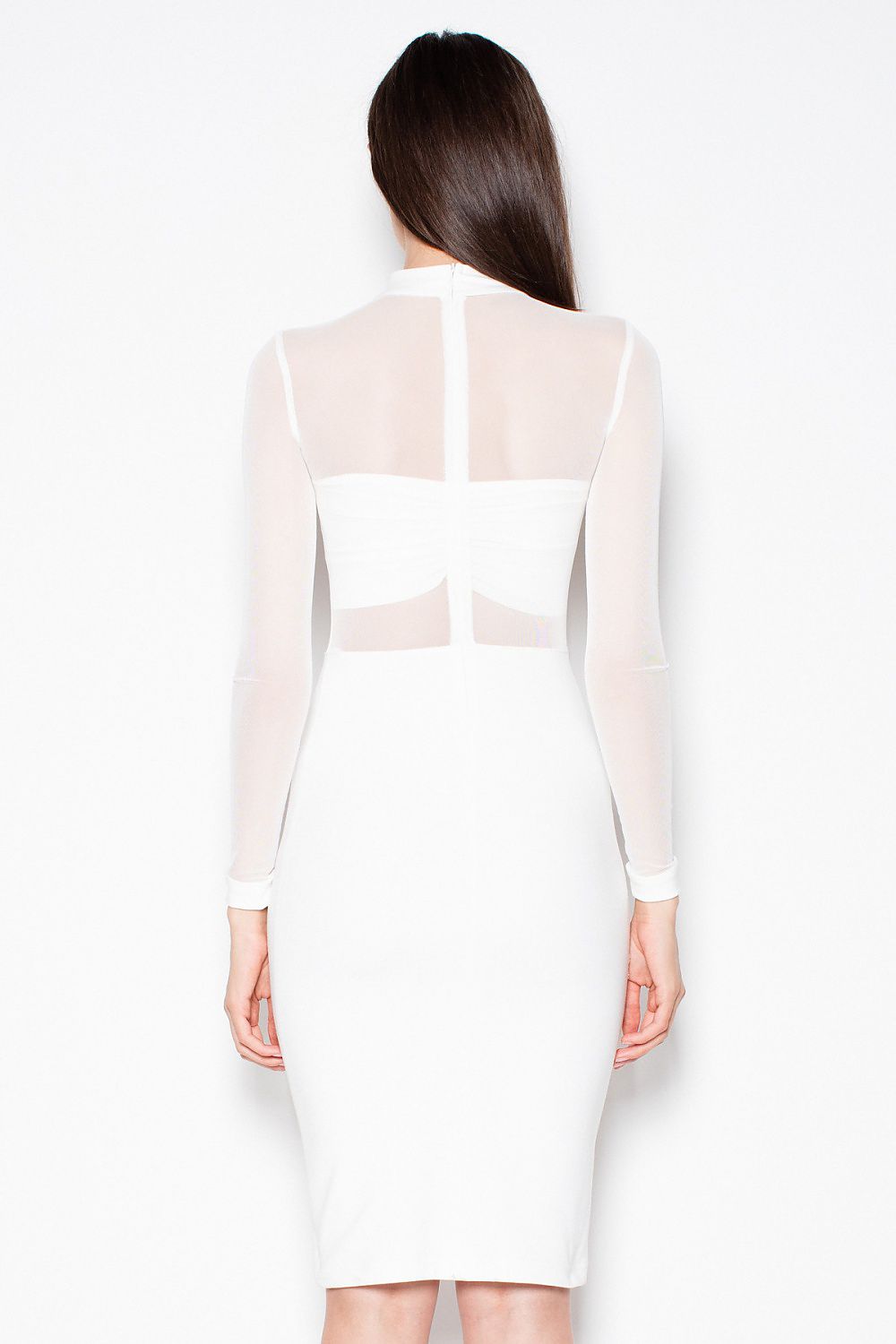 beige long sleeve evening dress detail view