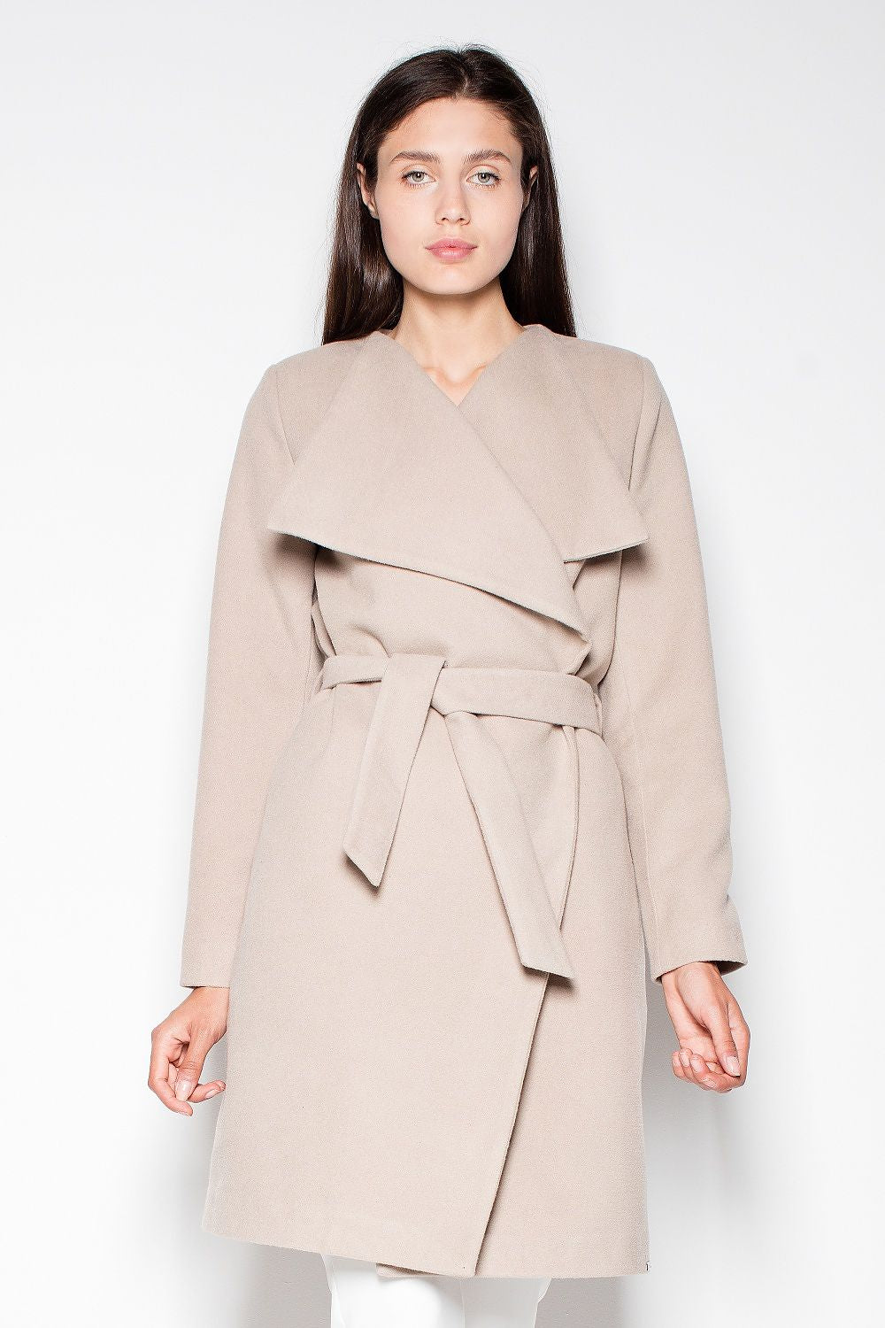 beige coat front view