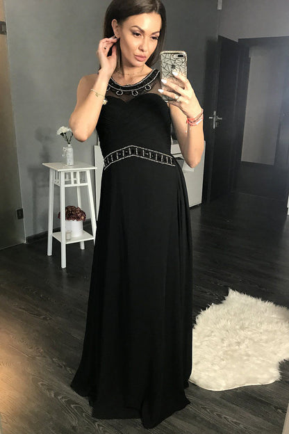 black sleeveless long dress front view