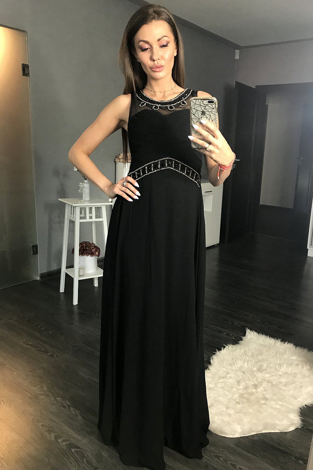 black sleeveless long dress alternate angle