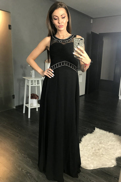 black sleeveless long dress alternate angle