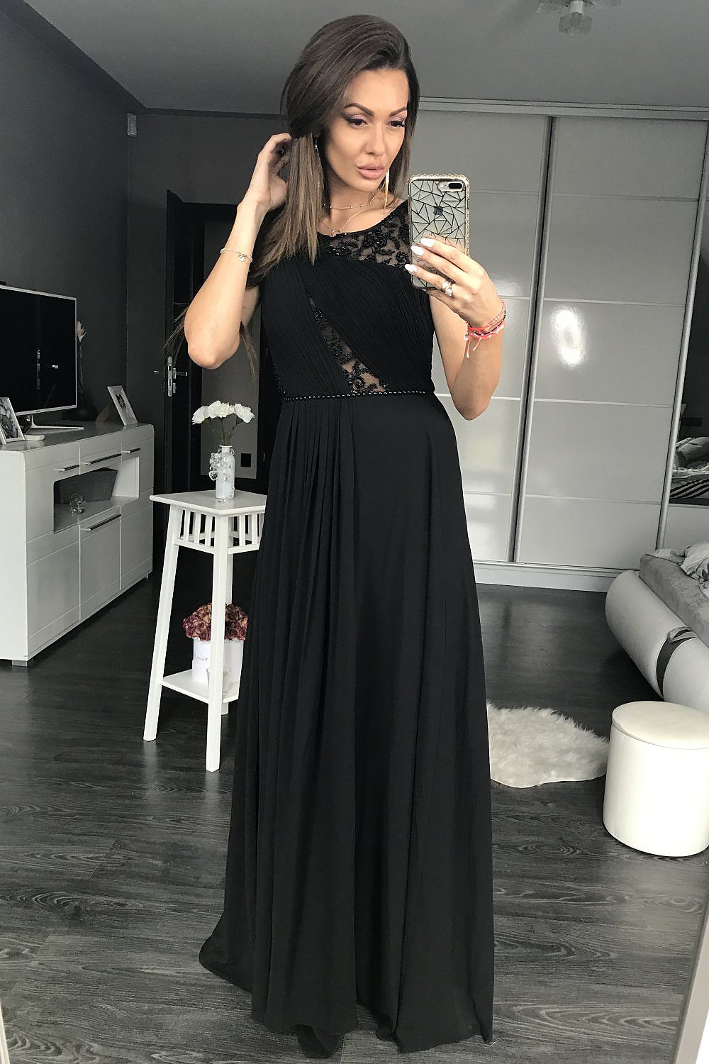 black lace long dress front view