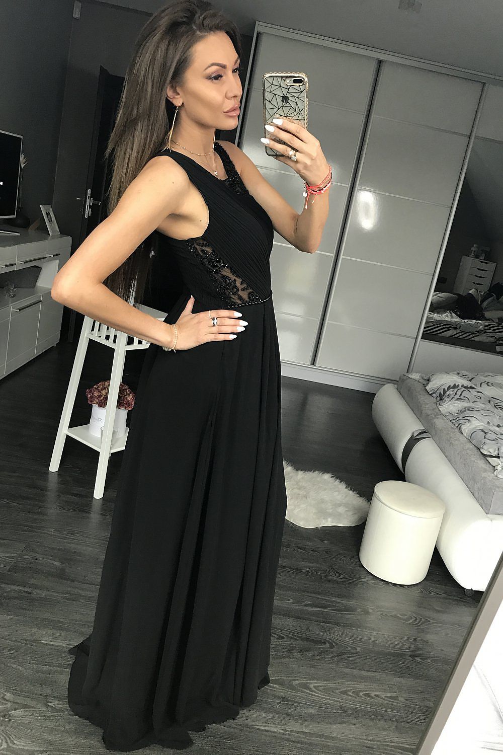 black lace long dress alternate angle