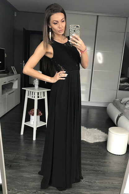 black lace long dress detail view