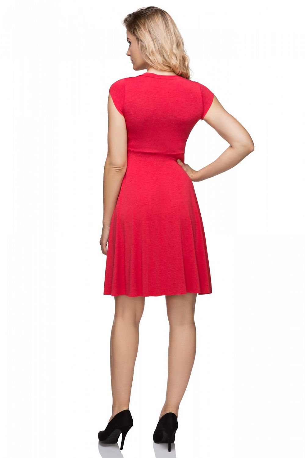 red flared evening dress detail view