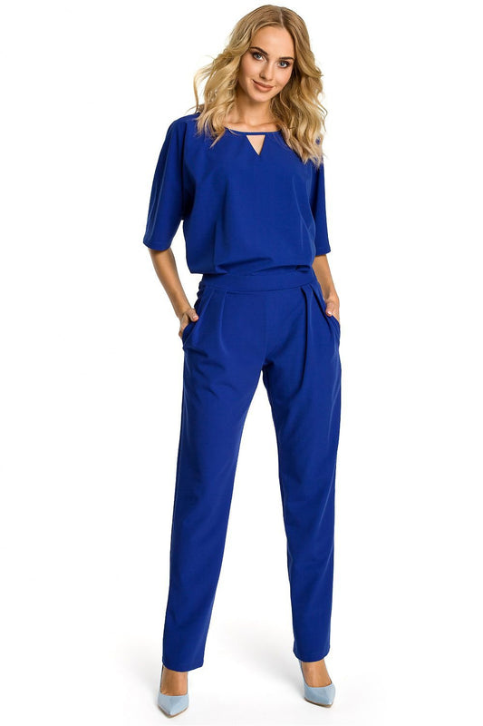 blue belted short sleeve suit front view