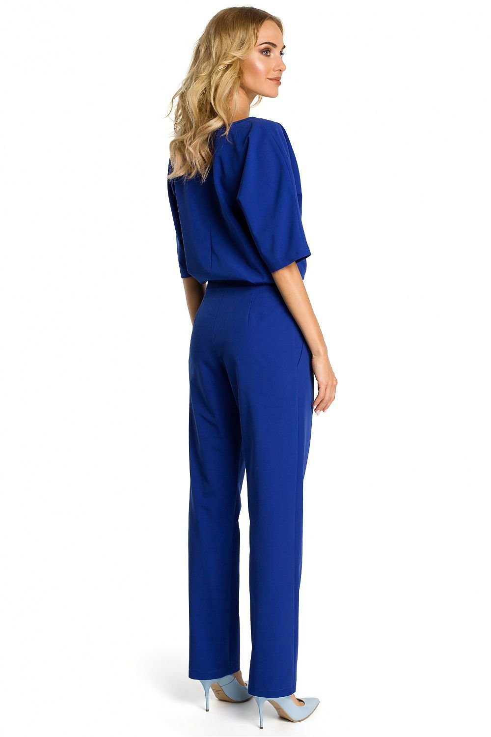 blue belted short sleeve suit alternate angle