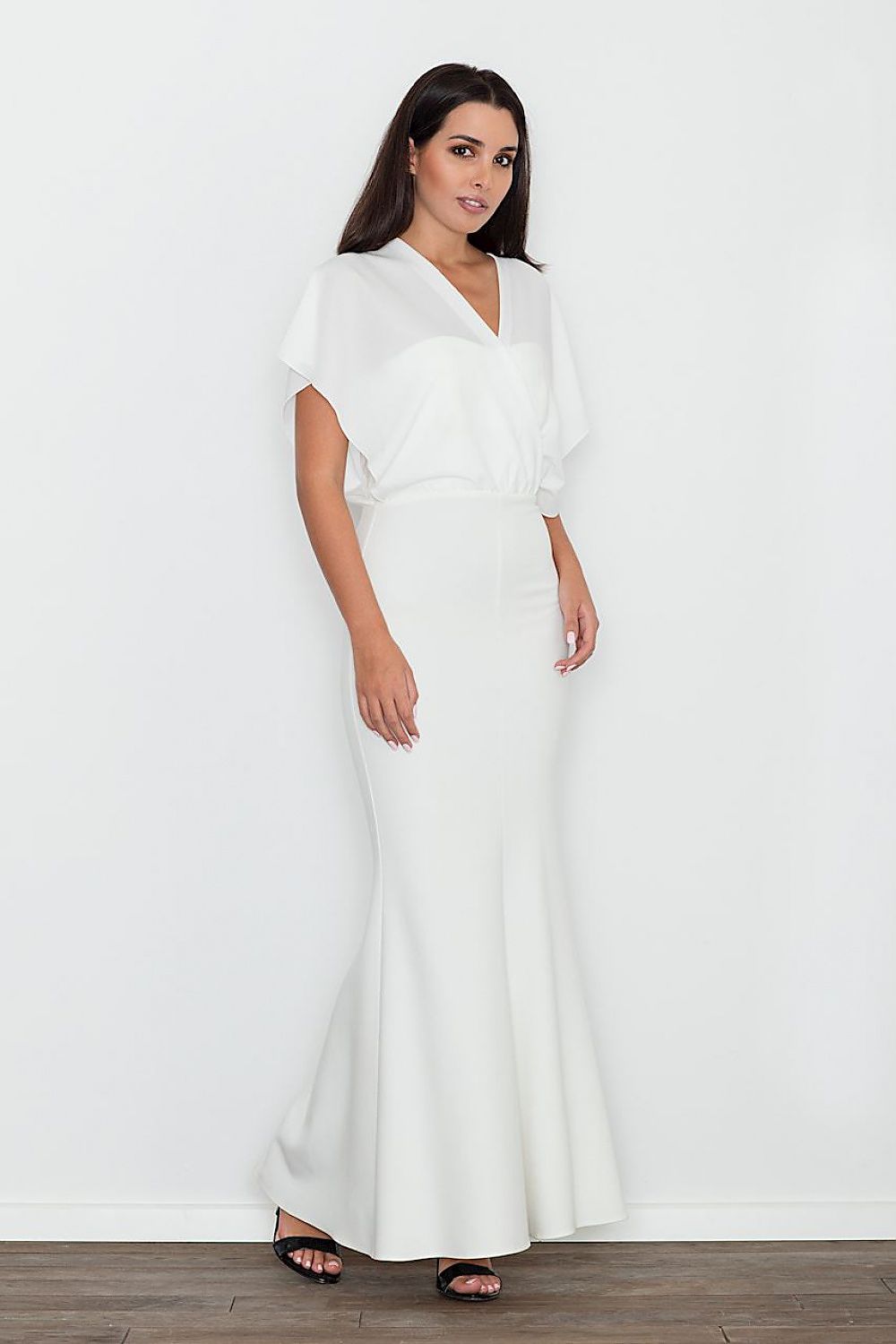 beige long dress front view