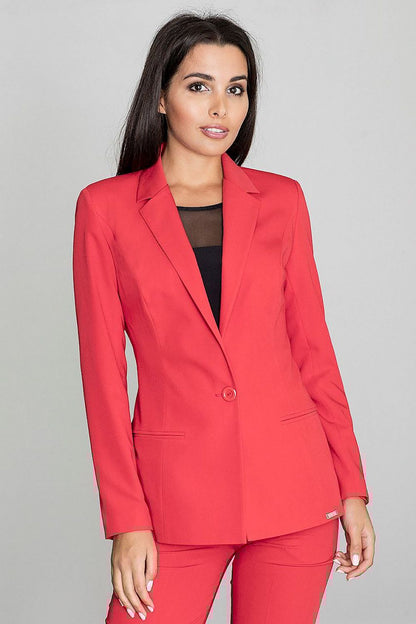 elegant long red jacket with imitation pockets - stylish european crafted outerwear front view