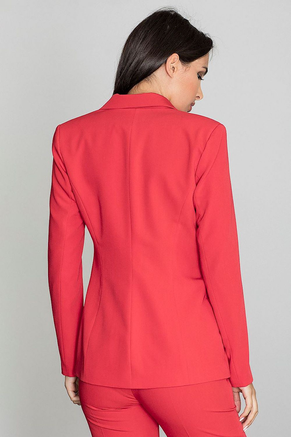 elegant long red jacket with imitation pockets - stylish european crafted outerwear alternate angle