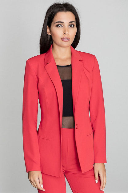 elegant long red jacket with imitation pockets - stylish european crafted outerwear detail view