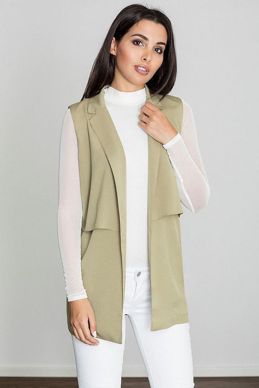 elegant green gilet - lightweight, versatile long vest with collar for effortless style front view