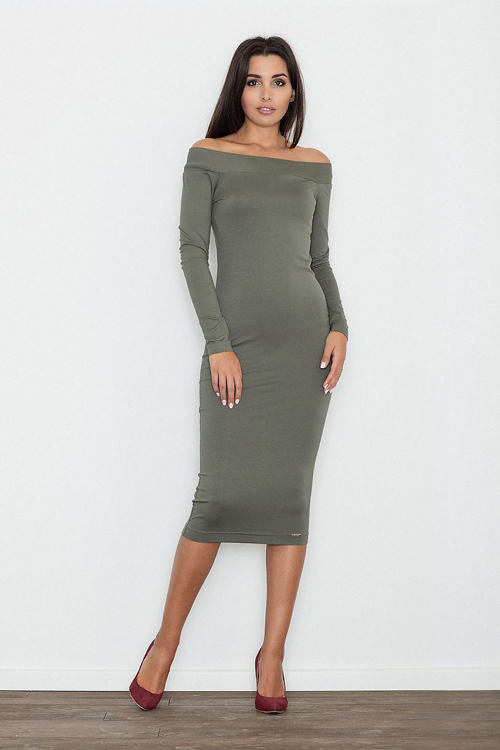 brown evening dress side view