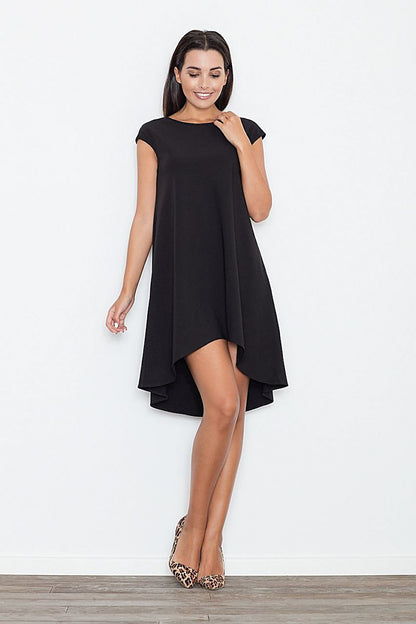 black asymmetrical evening dress front view