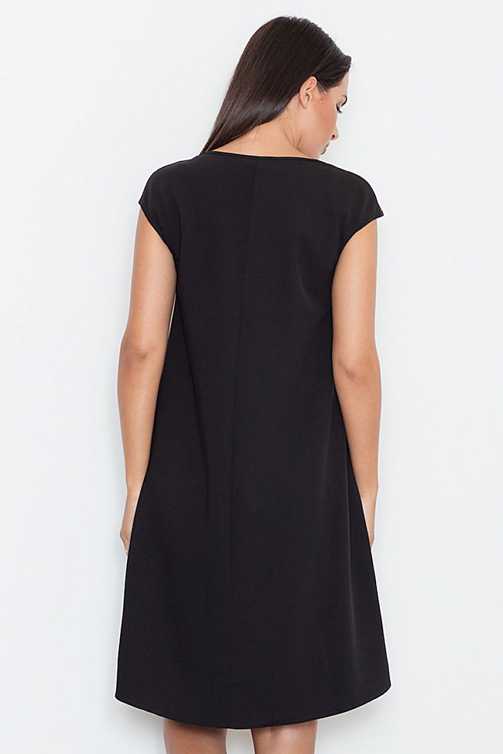 black asymmetrical evening dress detail view