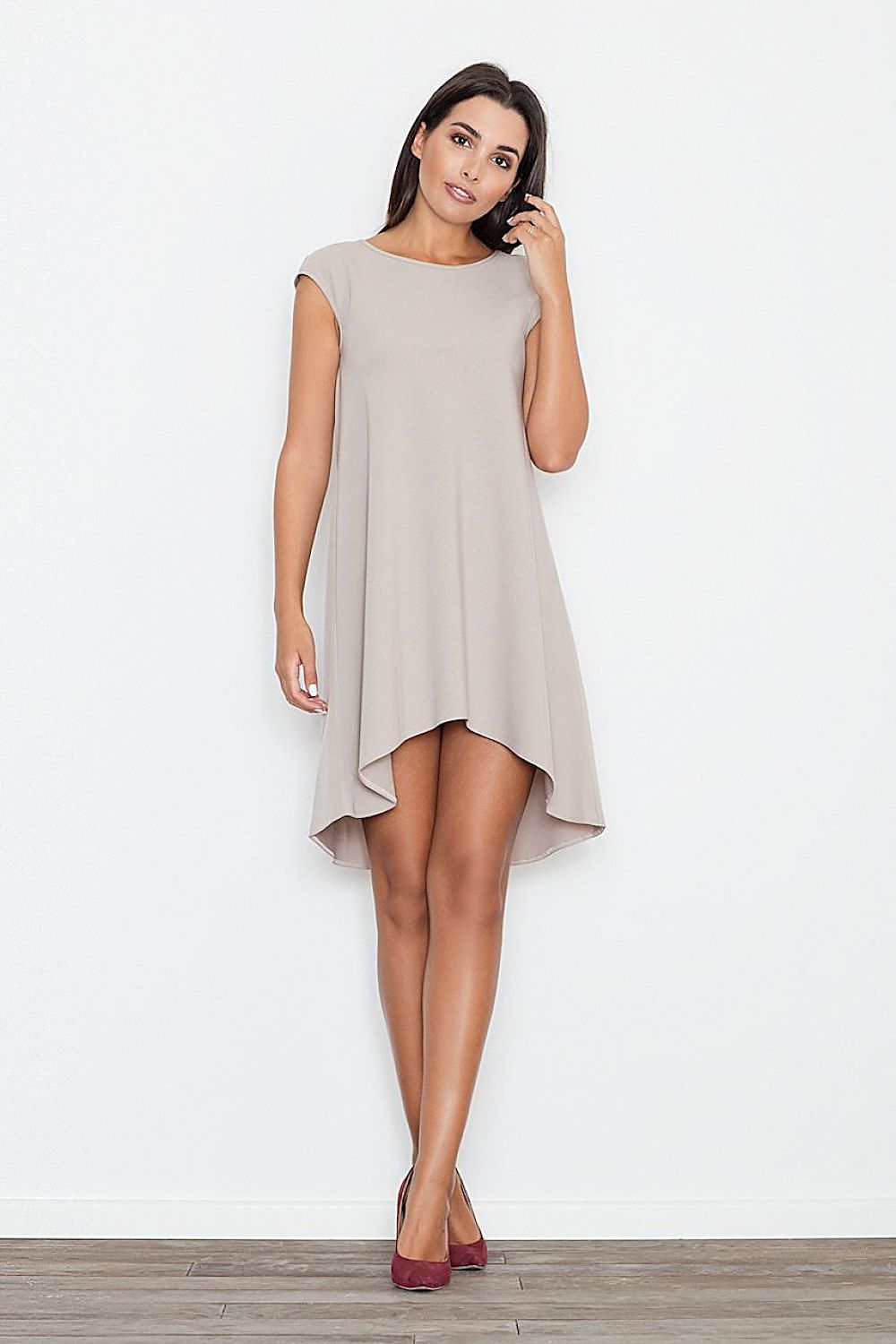 black asymmetrical evening dress side view