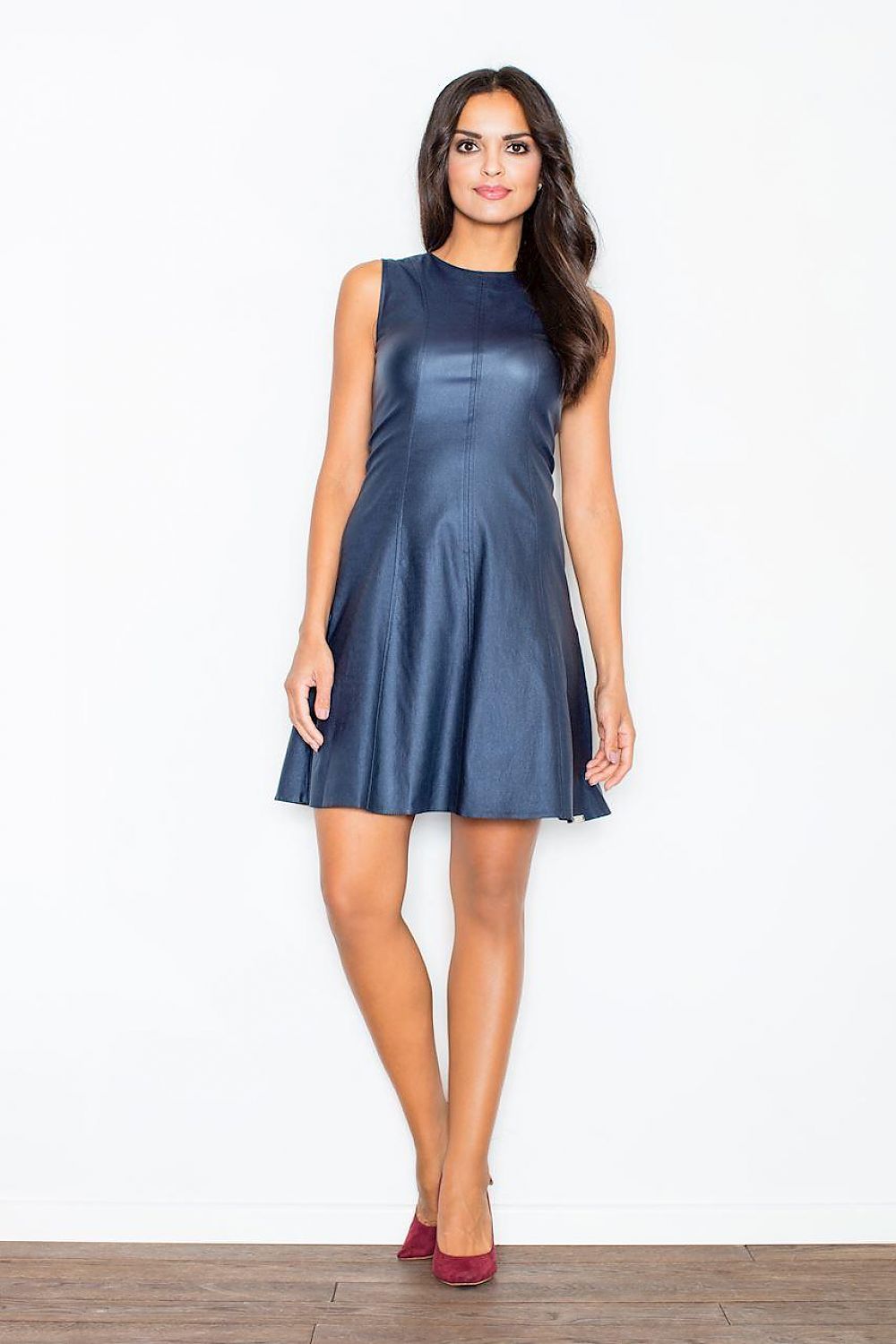 blue sleeveless evening dress front view