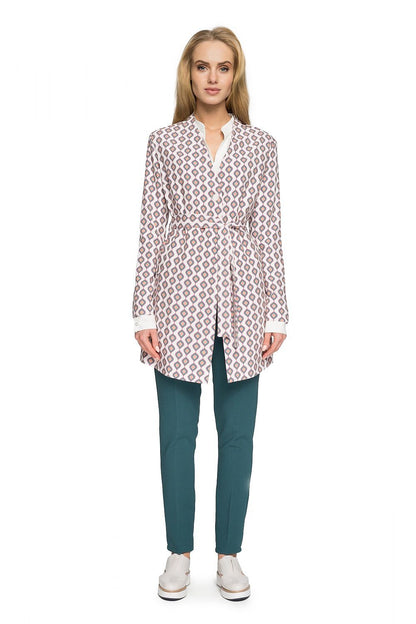 pink belted mini coat front view