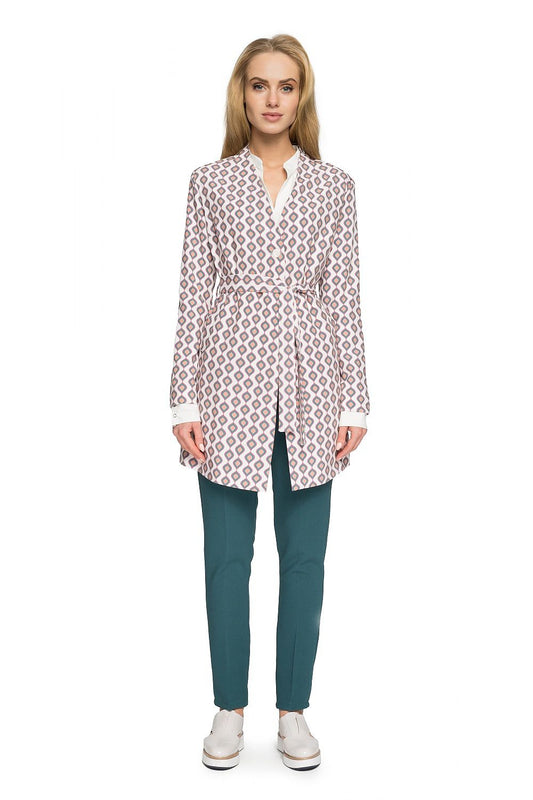 pink belted mini coat front view