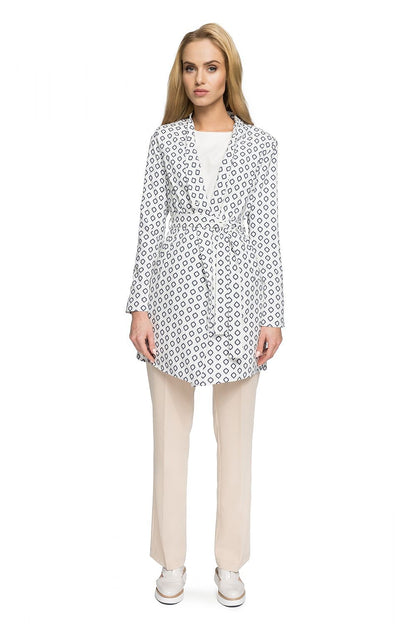 white belted mini coat front view