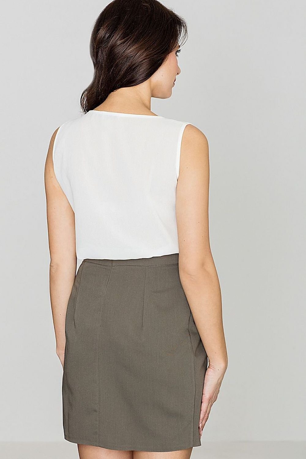 grey pencil belted skirt back view