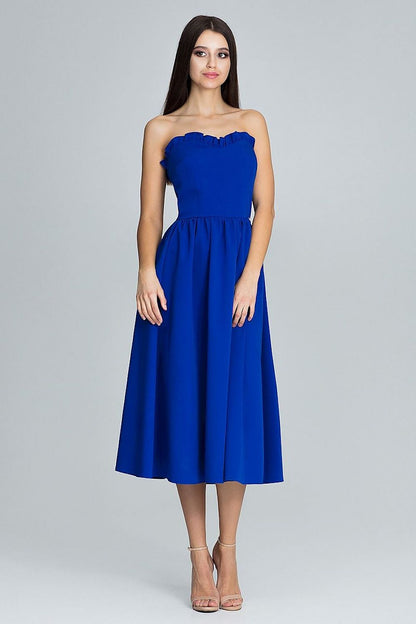 blue ruffle evening dress front view