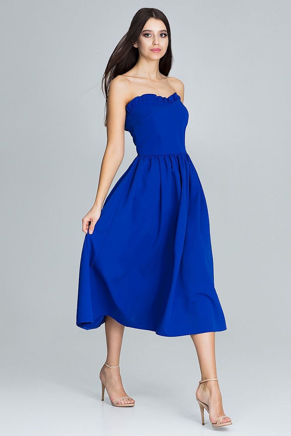 blue ruffle evening dress alternate angle
