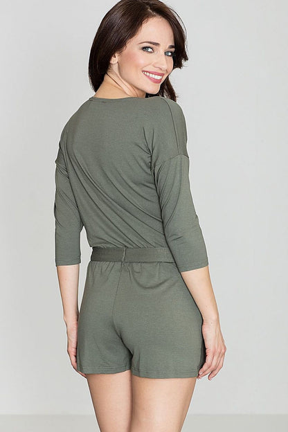 grey belted suit back view