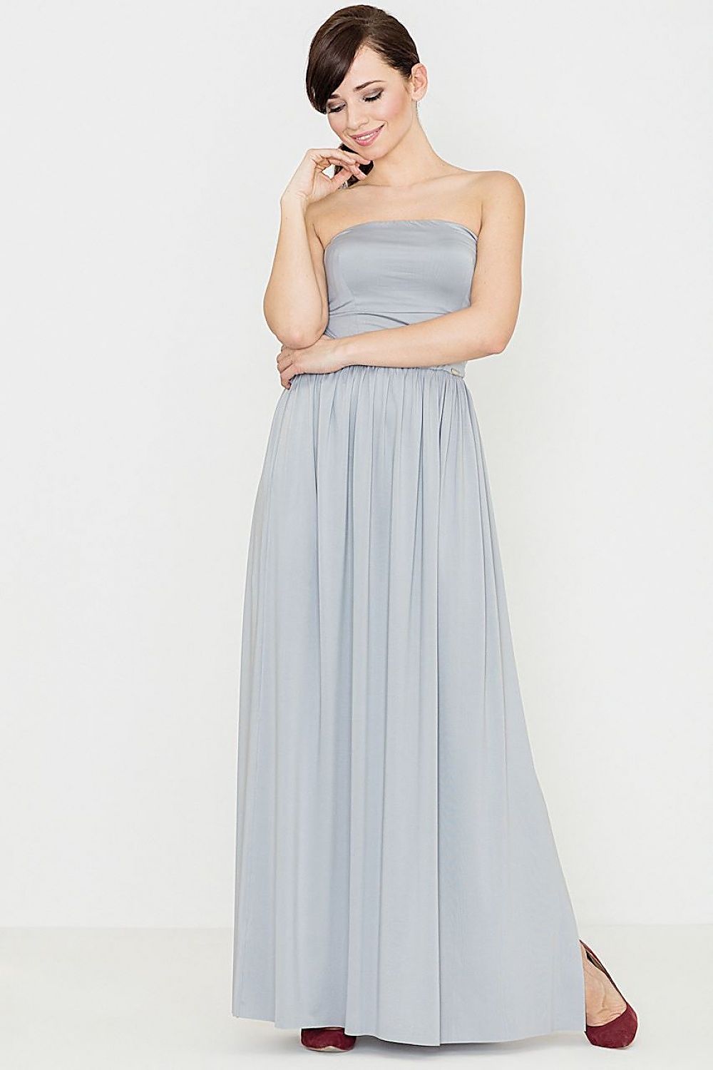 grey pleated mini long dress front view