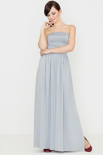 grey pleated mini long dress front view