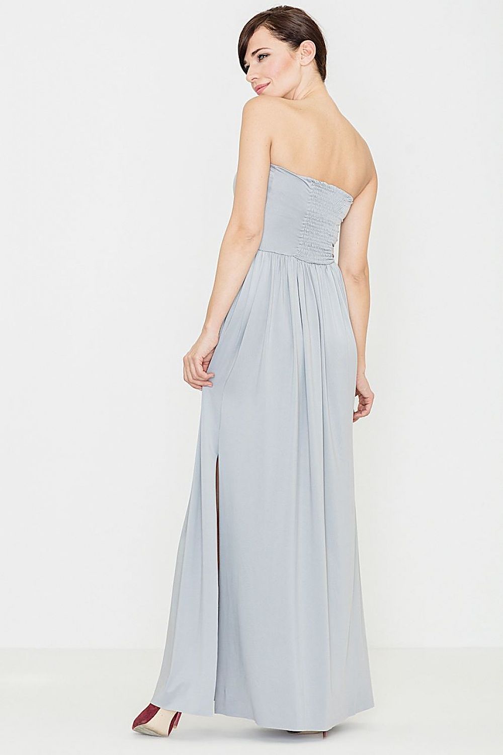 grey pleated mini long dress alternate angle