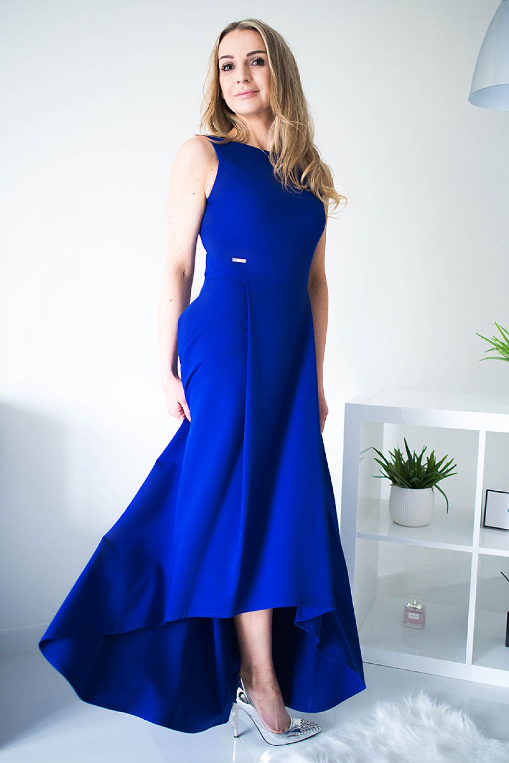 blue maxi cocktail dress front view